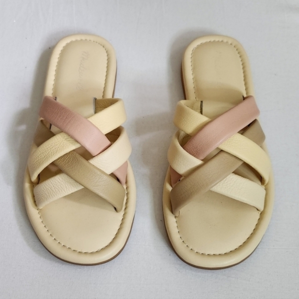 Madewell Leeandra Slide Sandal criss-cross upper slides sandals beige 7.5